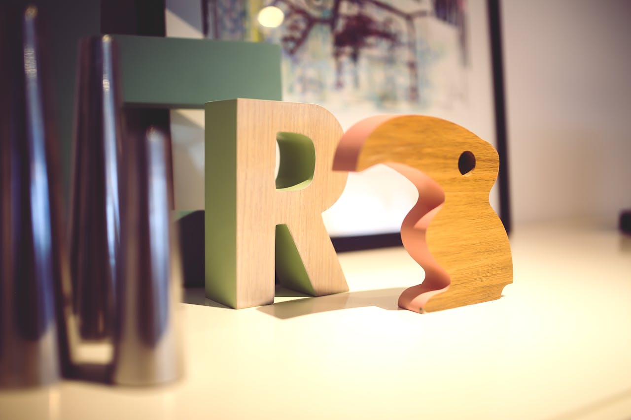 Creative wooden sculptures in a contemporary interior space, perfect for modern art lovers.